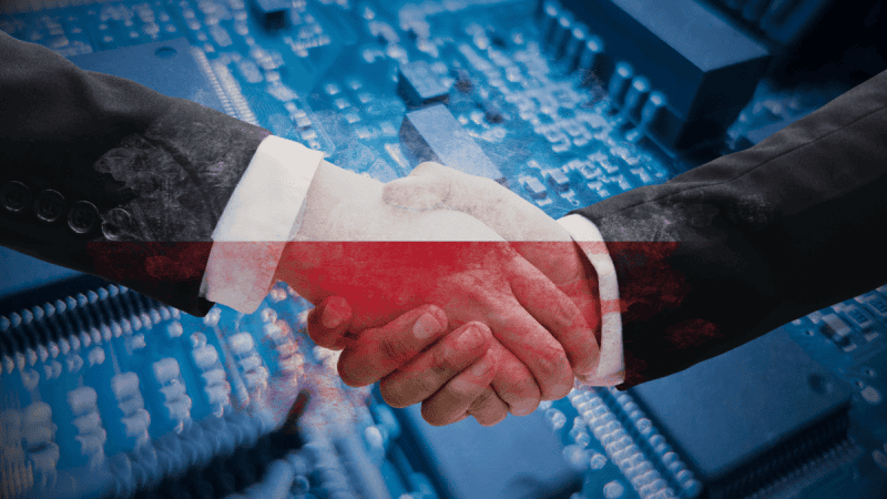 Biznesowy uścisk dłoni na tle półprzewodników