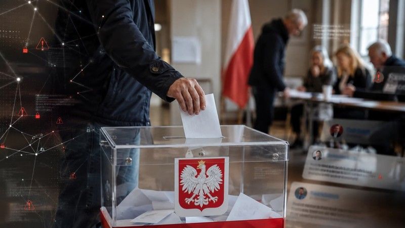 Osoba oddająca głos wrzuca kartę do urny wyborczej