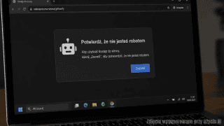 Ekran laptopa z fałszywym komunikatem CAPTCHA zachęcającym do kliknięcia przycisku "Zezwól"