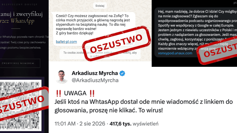 Wiadomości rozsyłane przez cyberprzestępców na WhastApp.