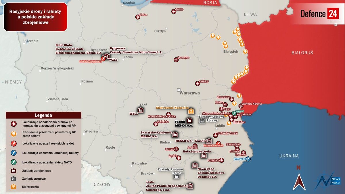 Rosyjskie rakiety blisko polskich zakładów zbrojeniowych. Miliardowe inwestycje zagrożone [MAPA]