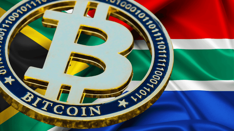 Bitcoin na tle flagi RPA.