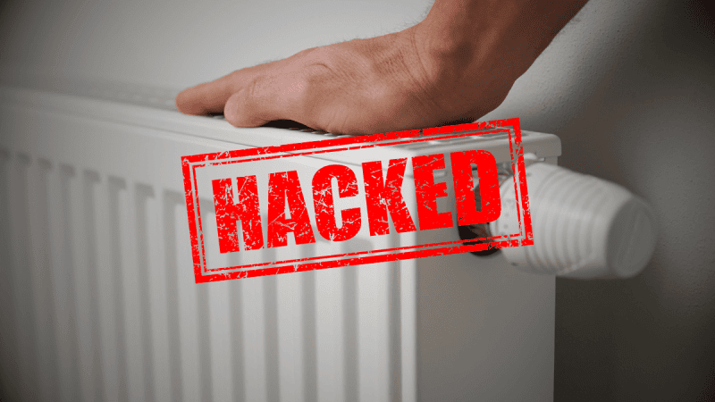 Grzejnik/kaloryfer z napisem "hacked".