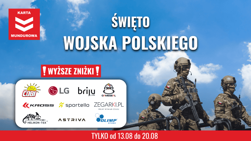 grafika promocyjna akcji Karty Mundurowej z okazji Dnia Święta Wojska Polskiego.