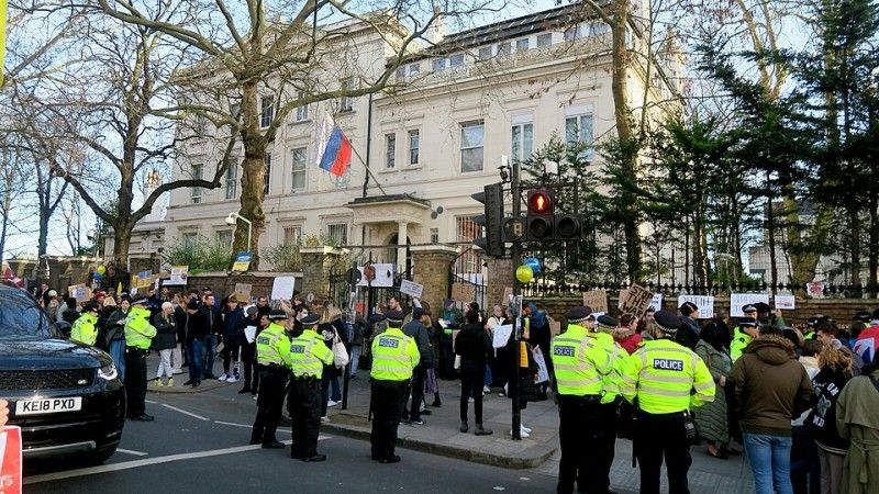 Anti-war demonstration in front of the Russian Embassy in London on the 26 February 2022