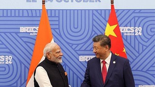 Narendra Modi meeting President of China Xi Jinping at the 16th BRICS Summit 2024