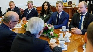 Hungarian Prime Minister Peter Magyar and Foreign Minister Anita Orban on their visit to the Polish Sejm.