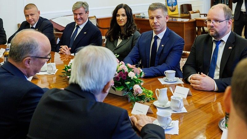 Hungarian Prime Minister Peter Magyar and Foreign Minister Anita Orban on their visit to the Polish Sejm.