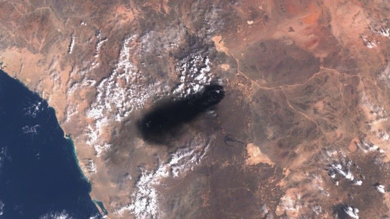 Smoke rising from the East–West Crude Oil Pipeline.