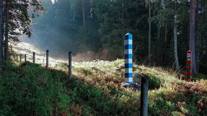 Finland-Russia border markers. The real Finnish-Russian border is marked on the terrain with markers.